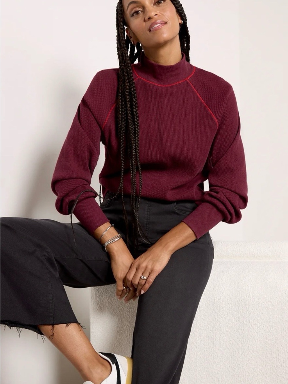 Michael Stars Burgandy Laney Mock Neck Thermal Top, Sz M